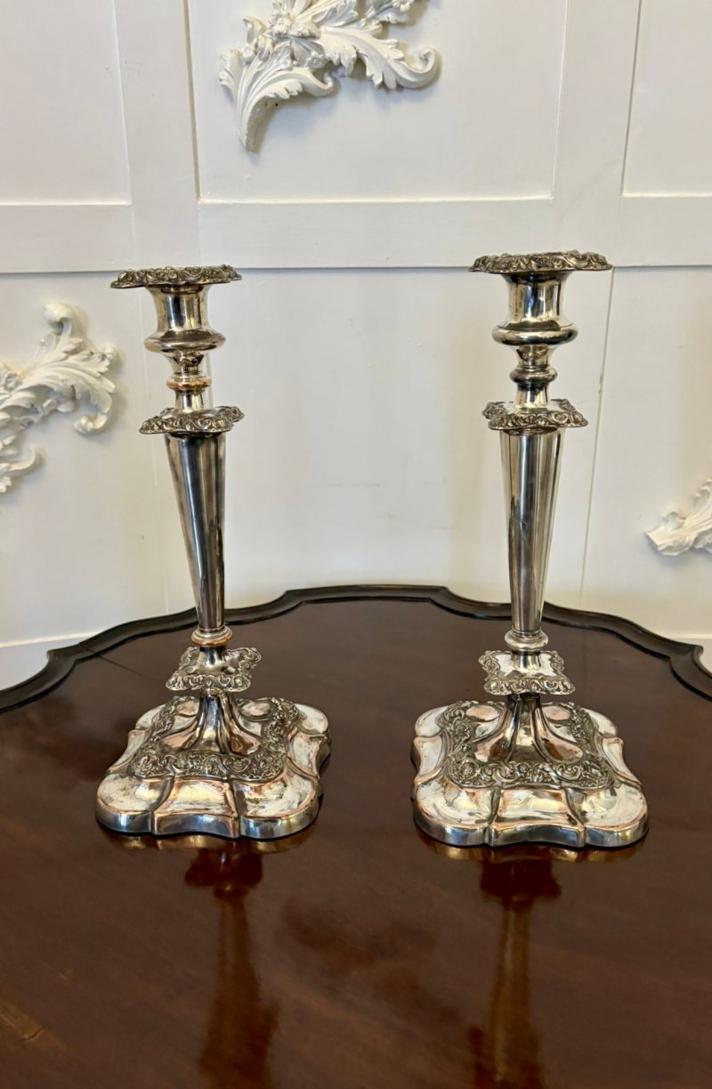 Antique Quality Pair of Tall Silver-Plated Candlesticks